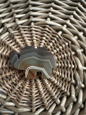 Striped Agate Elephant Figurine - Brown & Cream Tones